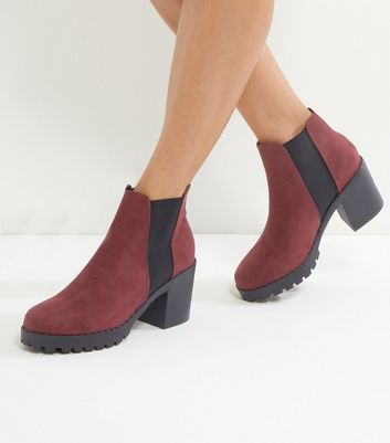 Red Suedette Chunky Chelsea Boots | New 