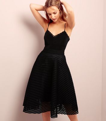 Black Mesh Stripe Midi Skirt | New Look