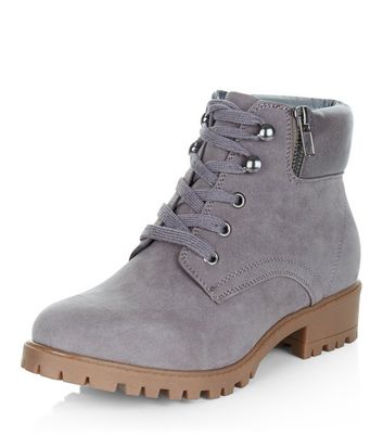 Teens Grey Lace Up Ankle Boots | New Look