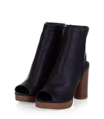 peep toe ankle boots block heel