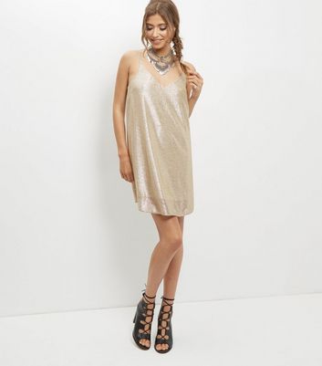 new look gold pleated dress