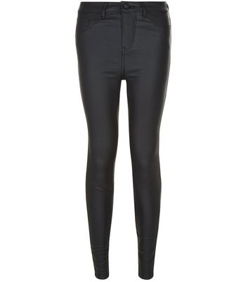 ladies black coated skinny jeans