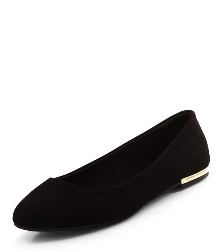 Wide Fit Black Suedette Metal Heel Ballet Pumps | New Look