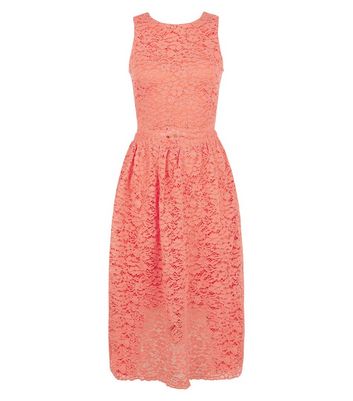 coral lace midi dress