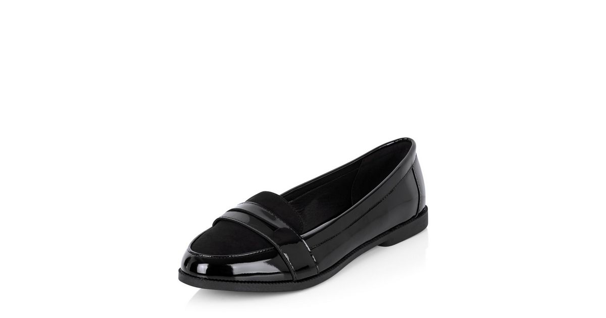 Wide Fit Black Comfort Patent Contrast Loafers New Look