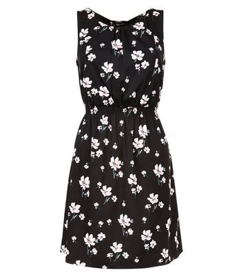 black floral sleeveless dress