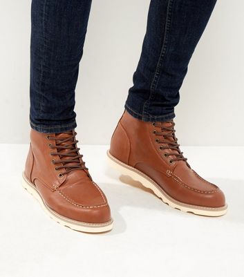 Mens brown leather top boots white sole