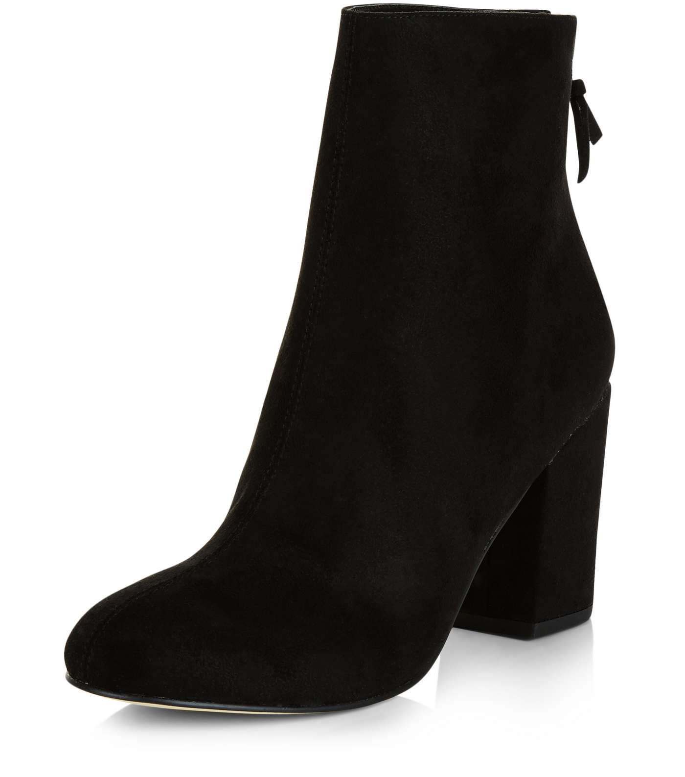 Black Suedette Pointed Block Heel Ankle Boots 