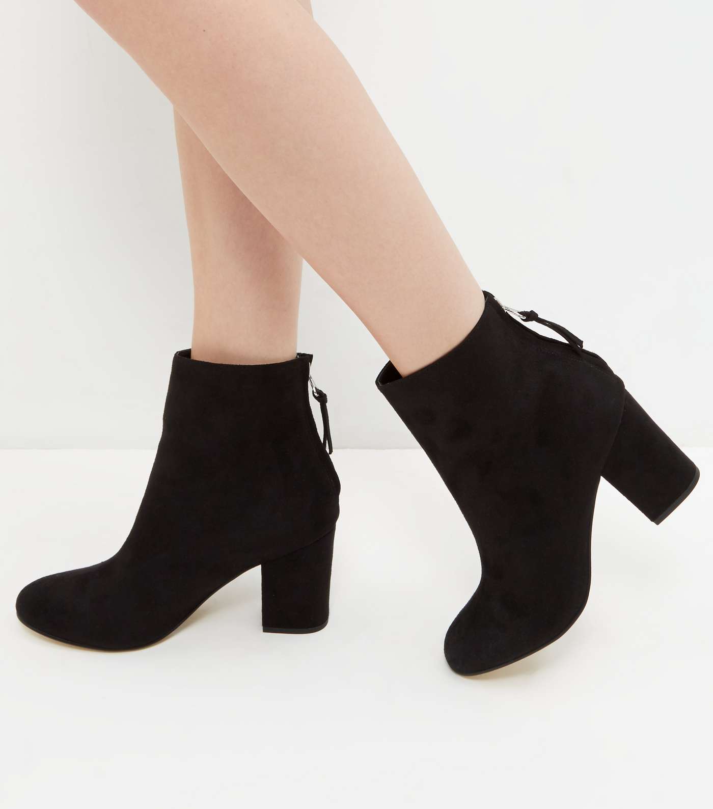 Black Suedette Pointed Block Heel Ankle Boots  Image 5