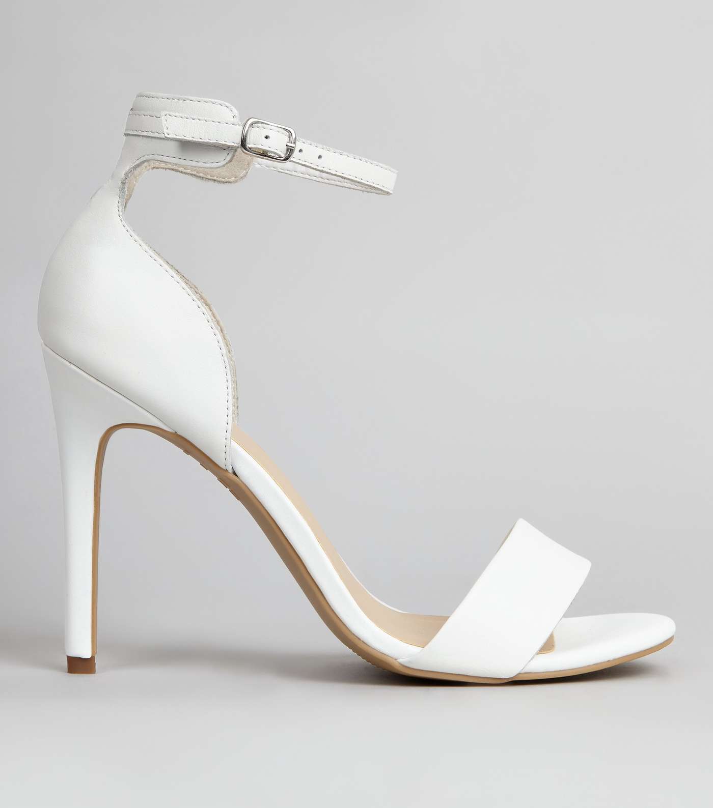 White Leather Ankle Strap Sandals