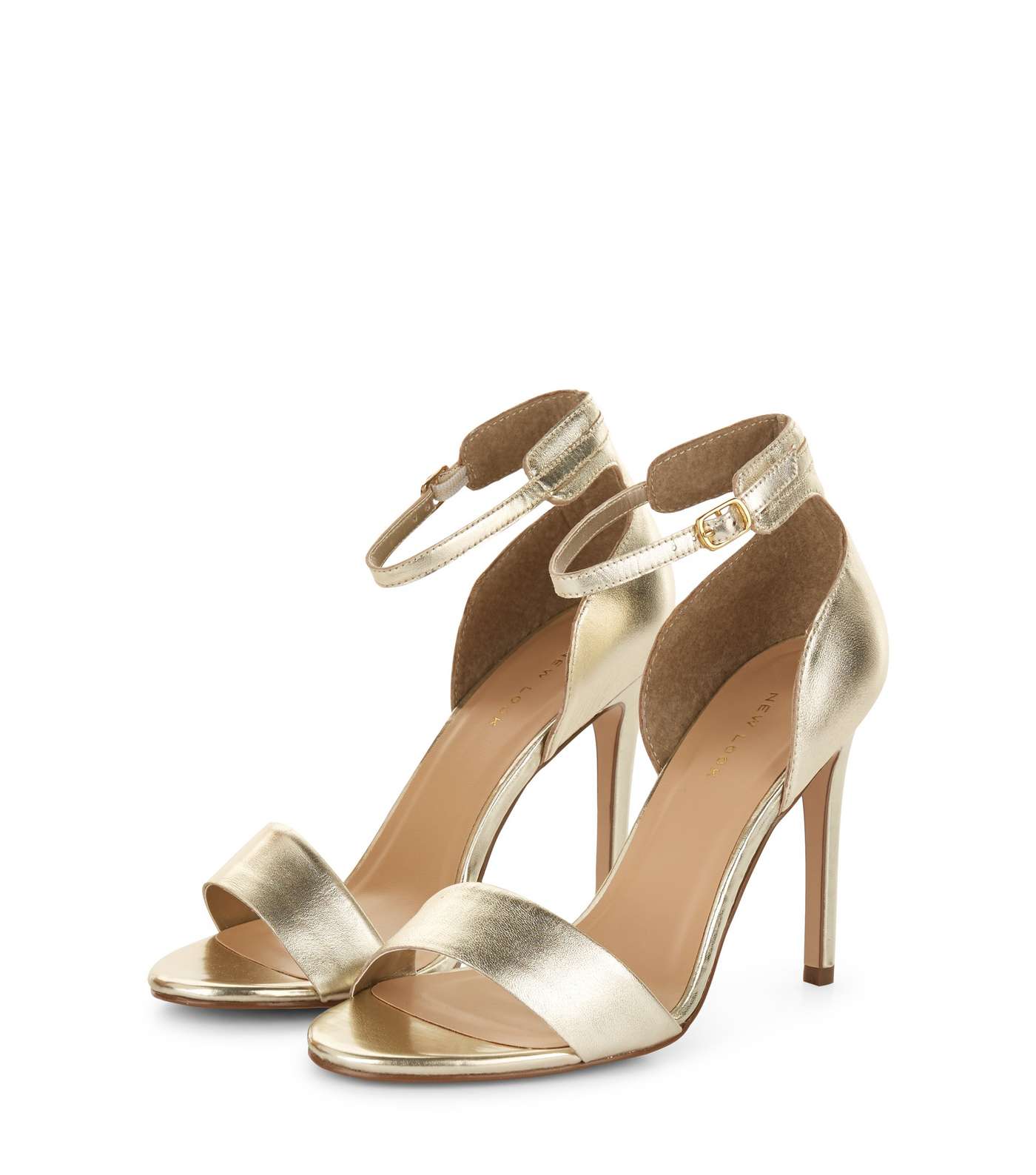 Gold Metallic Leather Ankle Strap Heels Image 3