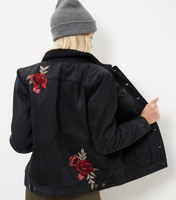 black rose denim jacket