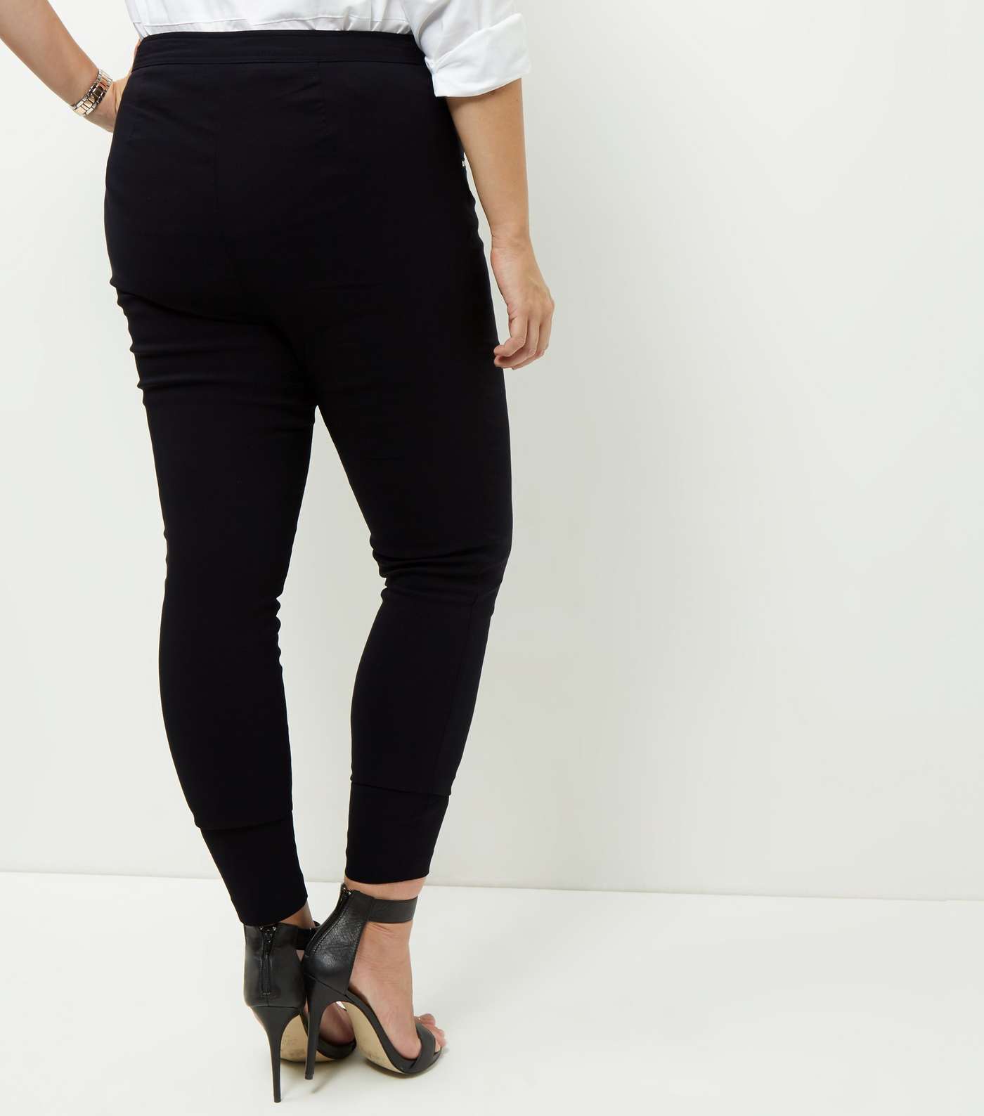 Curves Black Triple Zip Pocket Bengaline Trousers Image 4