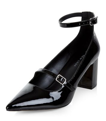 black patent ankle strap shoes