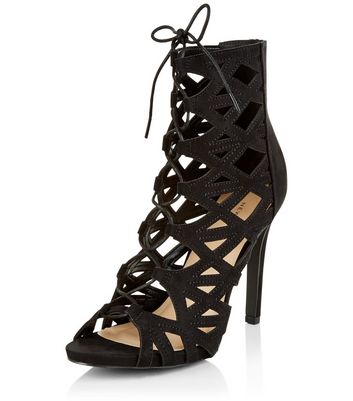 Black Suedette Cut Out Ghillie Heels New Look