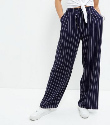 navy stripe wide leg trousers