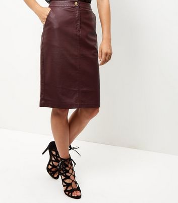 burgundy leather skirt new look