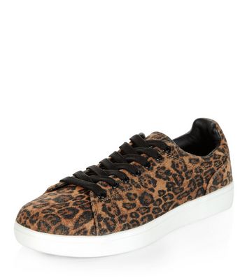 Stone Leopard Print Trainers | New Look