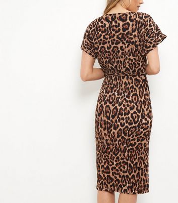 animal print waisted midi dress