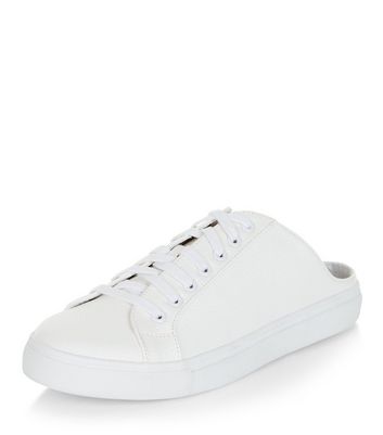 White Lace Up Mule Trainers | New Look