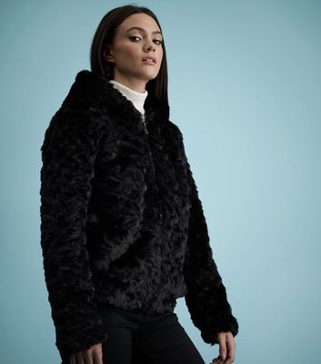 black furry jacket with hood