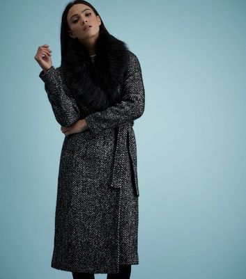 New look black hotsell faux fur longline coat