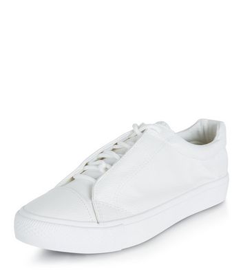 White Leather-Look Lace Up Plimsolls 