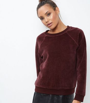 Burgundy Velour Ribbed Sweater | New Look