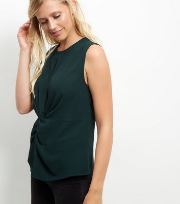 Image of Dark Green Twist Front Sleeveless Top New Look