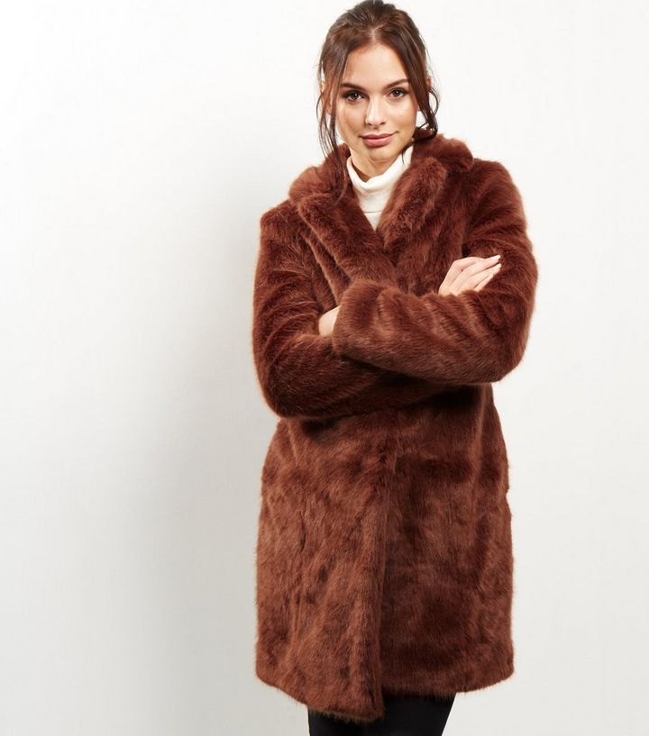 Brown Faux Fur Coat New Look