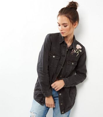 Black Foral Embroidered Shacket New Look