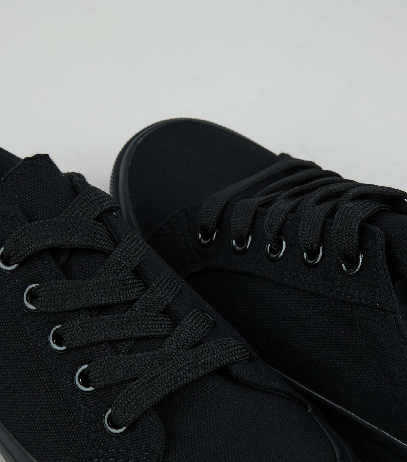 Girls Black Lace Up Canvas Trainers Image 4