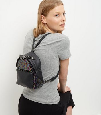 black sequin mini backpack