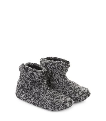 Dark Grey Flecked Slipper Boots | New Look