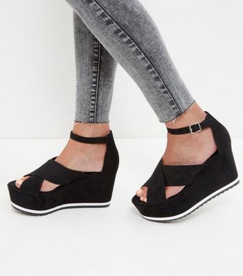 Black Ankle Strap Wedge Sandals | New Look