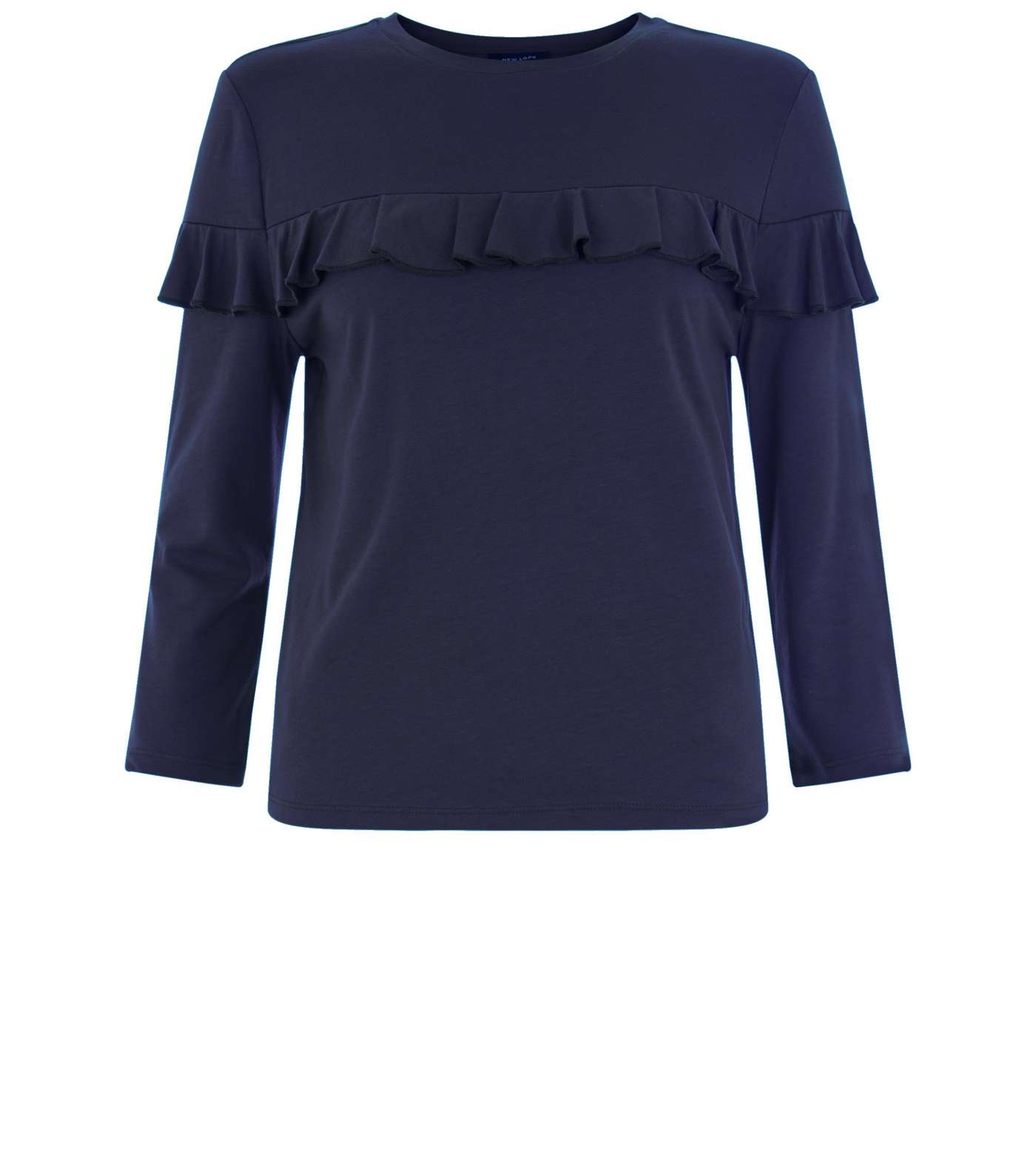 Navy Frill Trim 3/4 Sleeve Top  Image 4