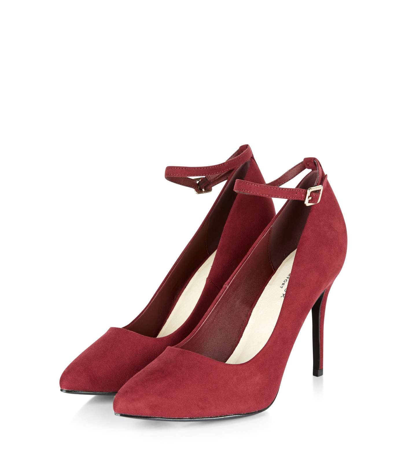 Red Comfort Suedette Pointed Ankle Strap Heels Image 3
