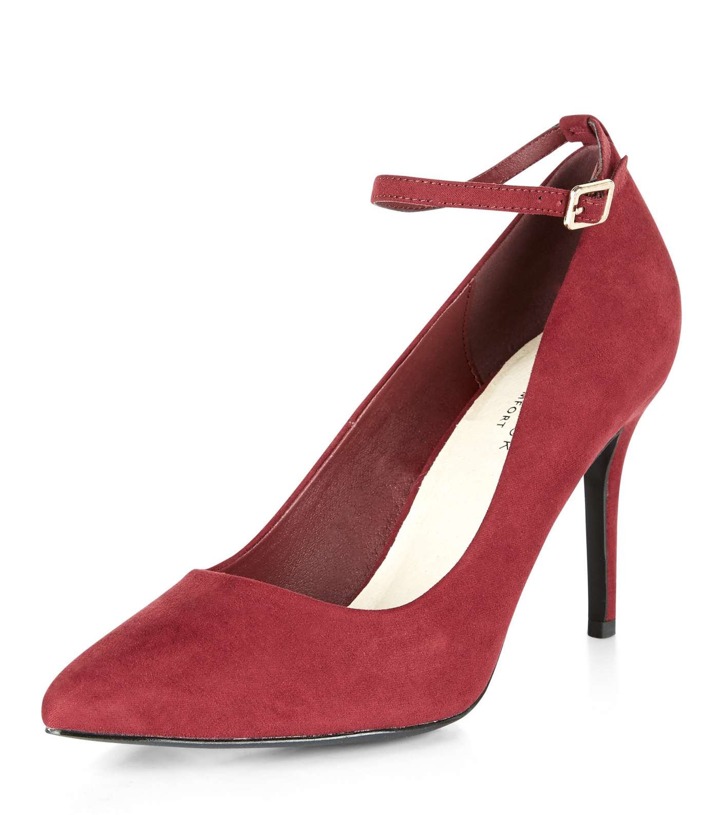 Red Comfort Suedette Pointed Ankle Strap Heels Image 5
