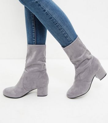 Grey Suedette Ruched Calf Boots | New Look