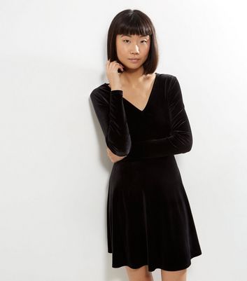 black velvet skater dress long sleeve