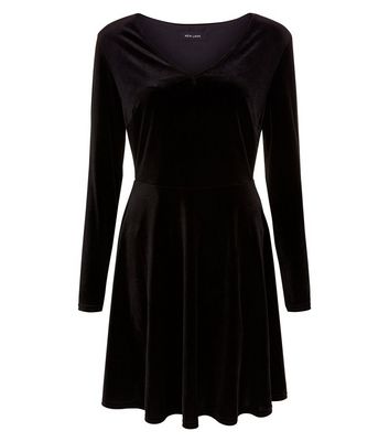 black velvet skater dress long sleeve