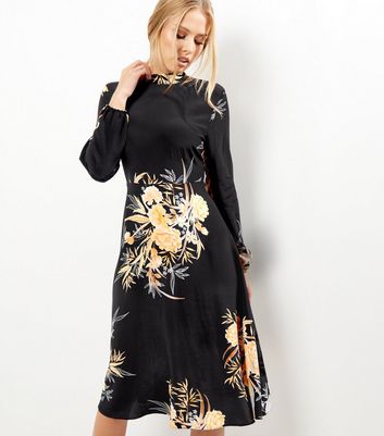 new look black floral midi dress
