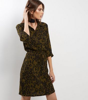 leopard print long shirt dress