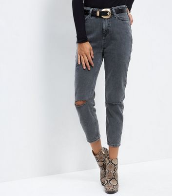 black ripped knee mom jeans