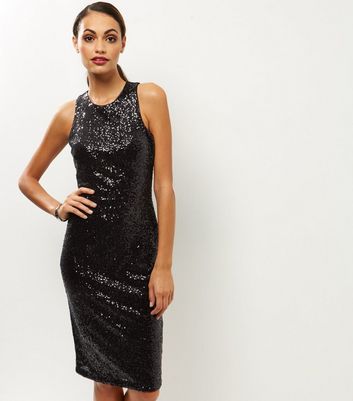 black sleeveless bodycon midi dress