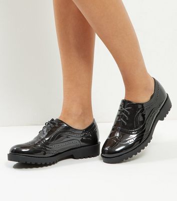 ladies black patent brogues