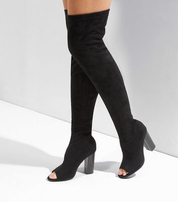 black open toe over the knee boots