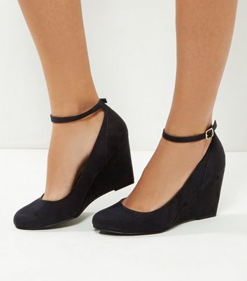 black ankle strap wedges