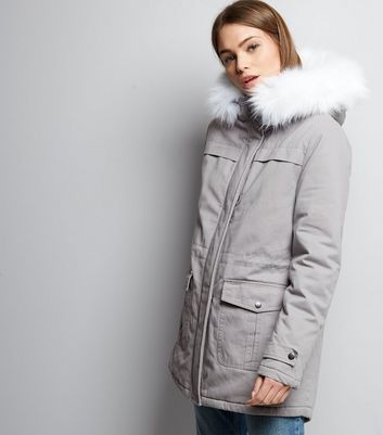 grey fur hood coat womens