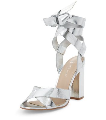 wide fit silver block heels
